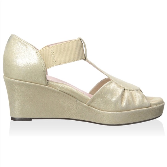 Leather Peep Toe Pleated Elastic Straps Wedge - Picture 5 of 7